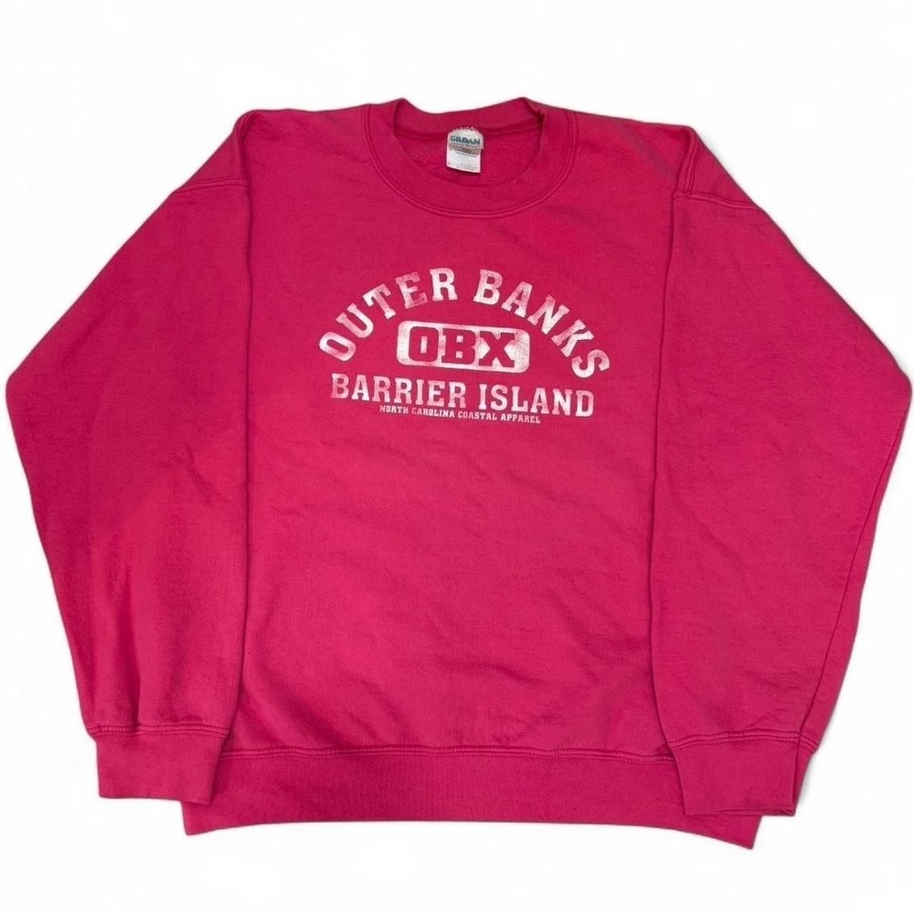 Vibrant Pink Outer‎ Banks OBX Barrier Island Graphic Crewneck Sweatshirt, Size M